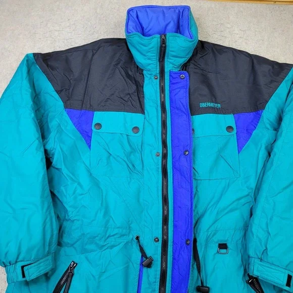Vintage‎ Obermeyer Ski Jacket Skiwear Blue Black Coat Mens XL Long 90s Hooded